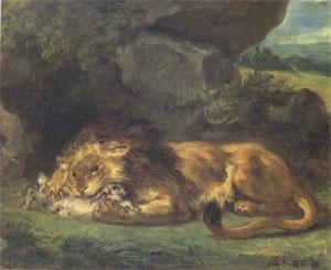 Eugene Delacroix Lion Devouring a Rabbit (mk05) oil painting picture